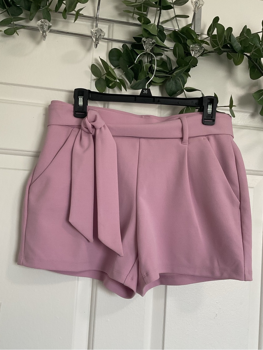 LOFT High-Rise Self-Tie Shorts - Dusty Pink - Picture 2 of 8